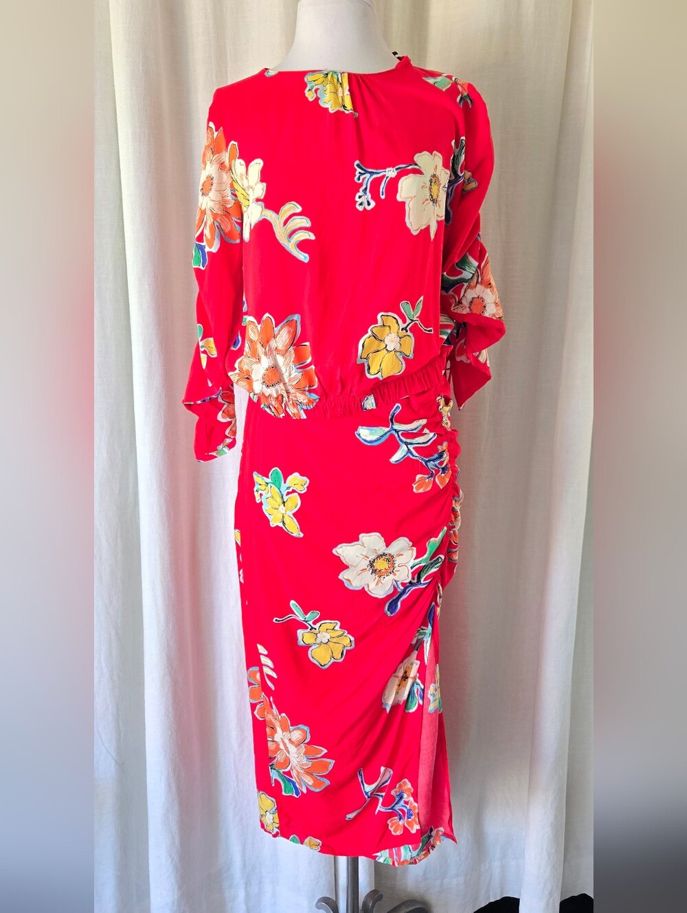 Desigual Red Floral Blouse And Ruched Skirt- Small